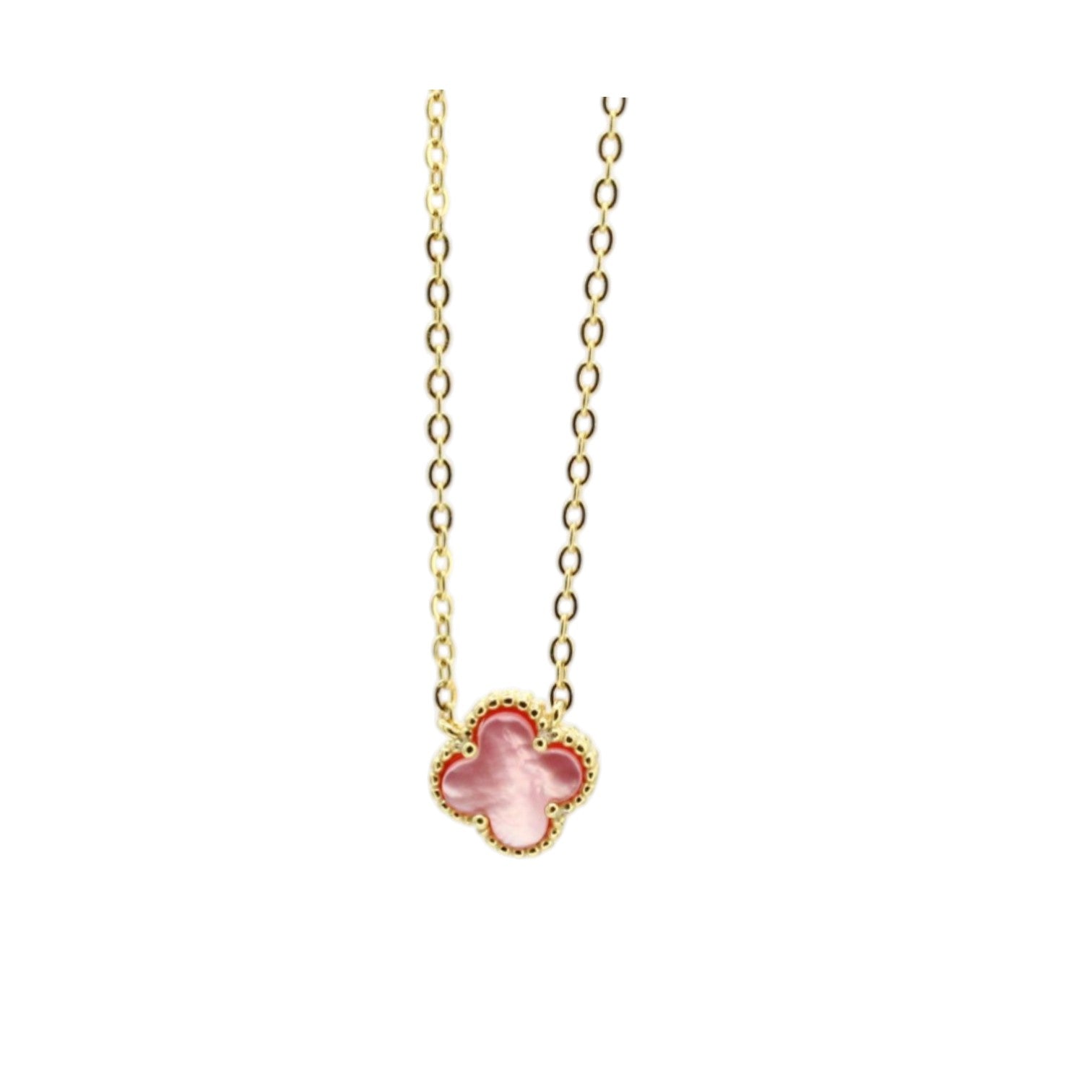 Pink Micro Mother of Pearl Clover Necklace