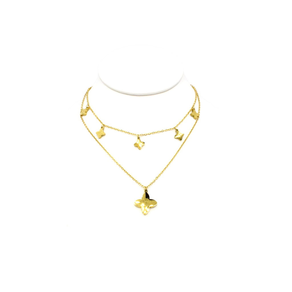 Double Chain Black Onyx & Mother of Pearl Clovers Necklace