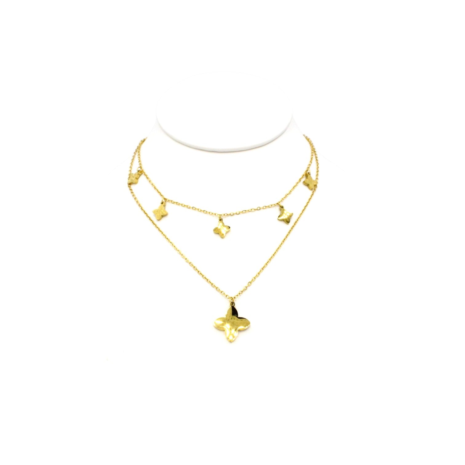 Double Chain Black Onyx & Mother of Pearl Clovers Necklace