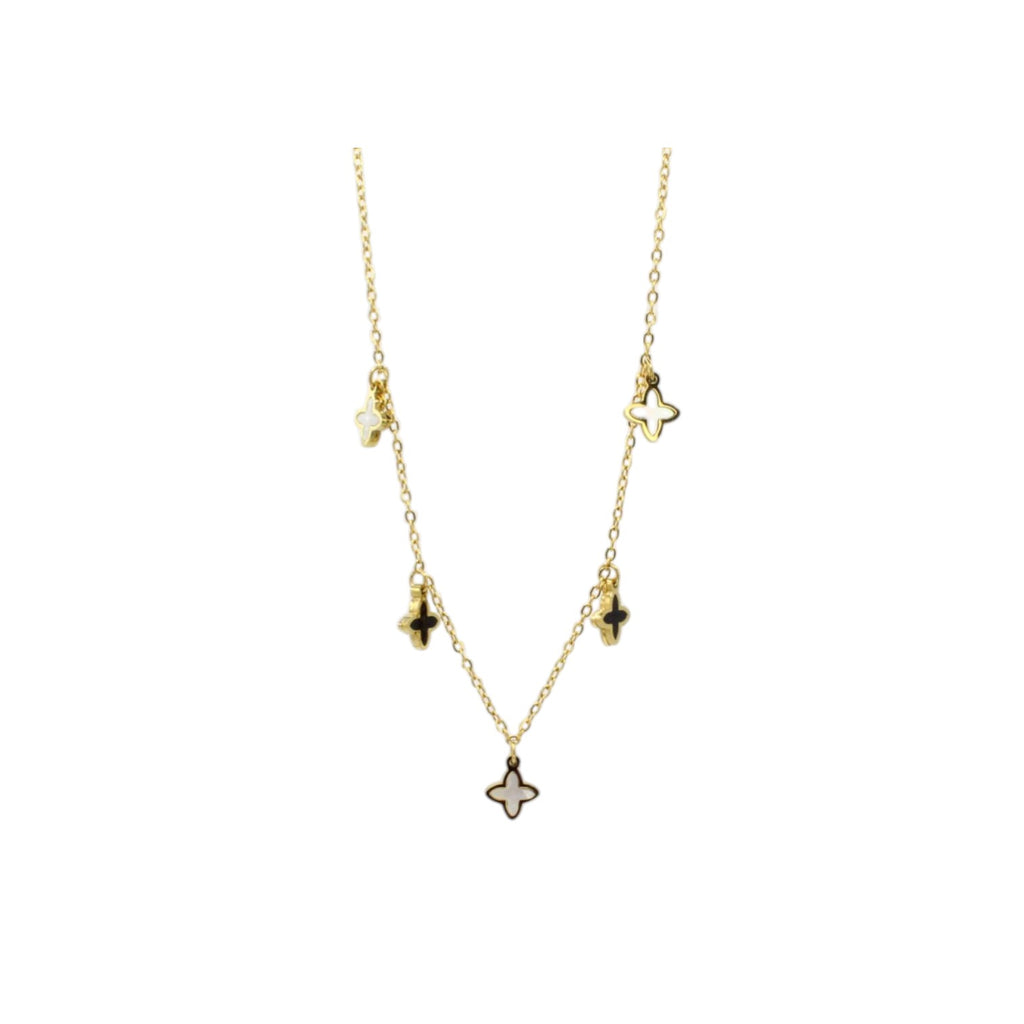 Double Chain Black Onyx & Mother of Pearl Clovers Necklace