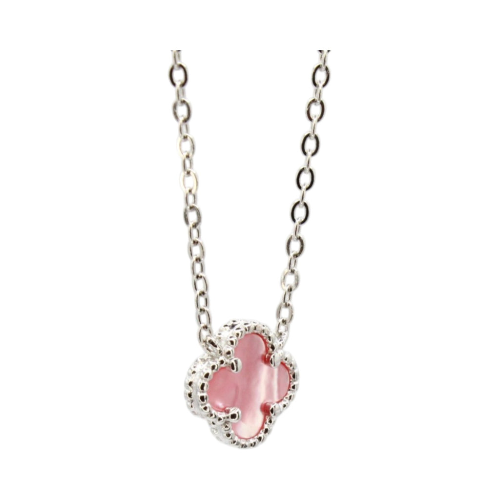 Pink Micro Mother of Pearl Clover Necklace