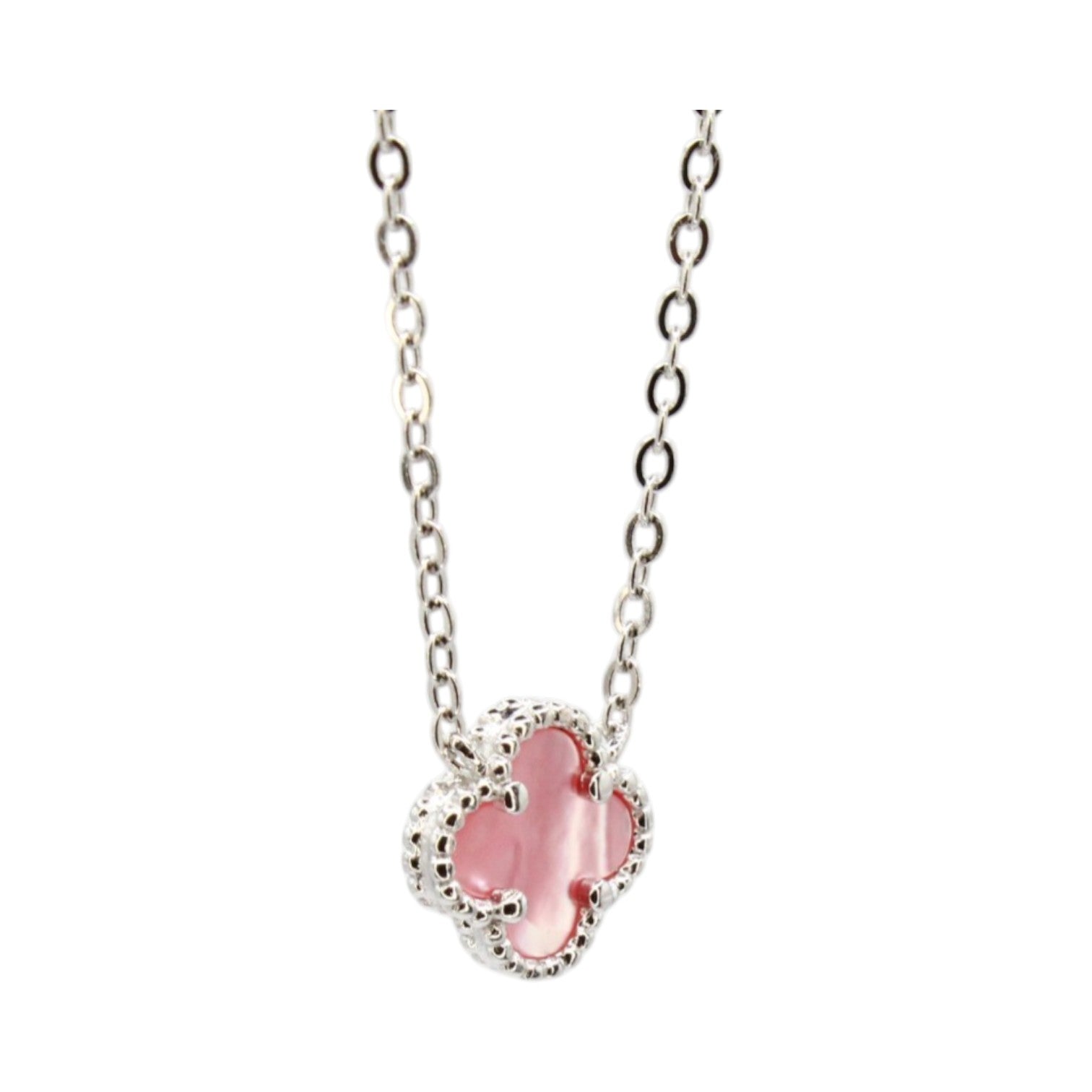 Pink Micro Mother of Pearl Clover Necklace