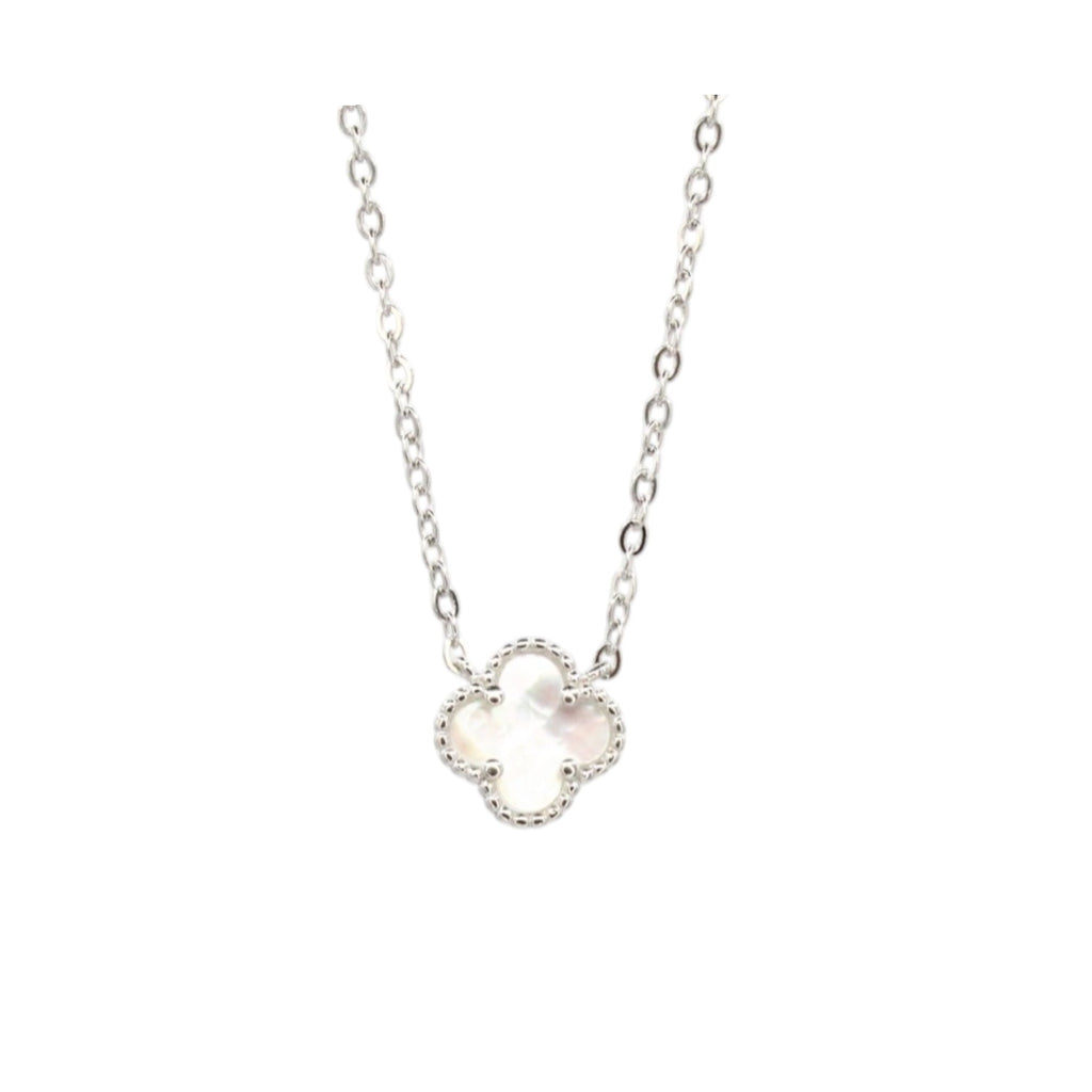Micro White Mother of Pearl Clover Necklace