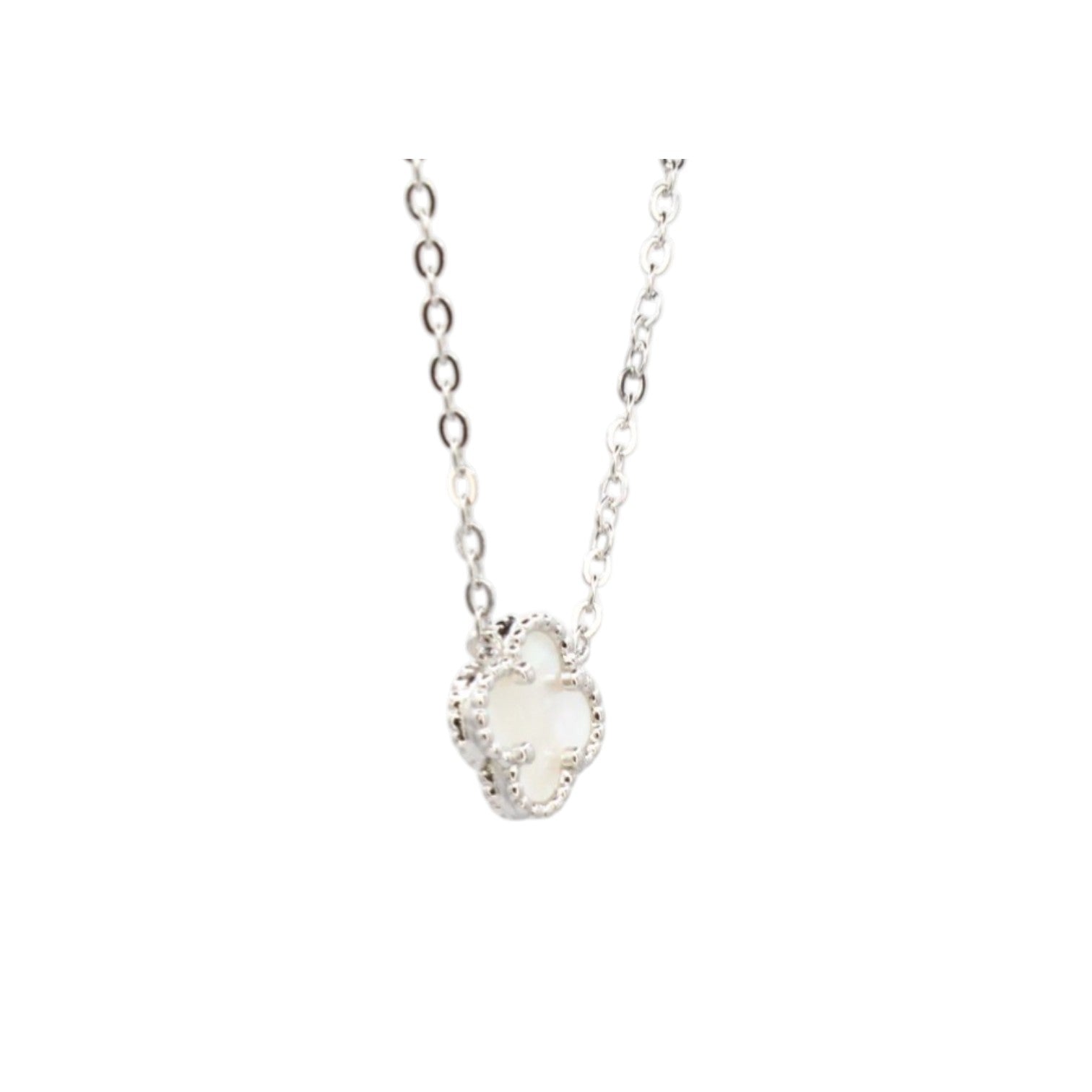 Micro White Mother of Pearl Clover Necklace