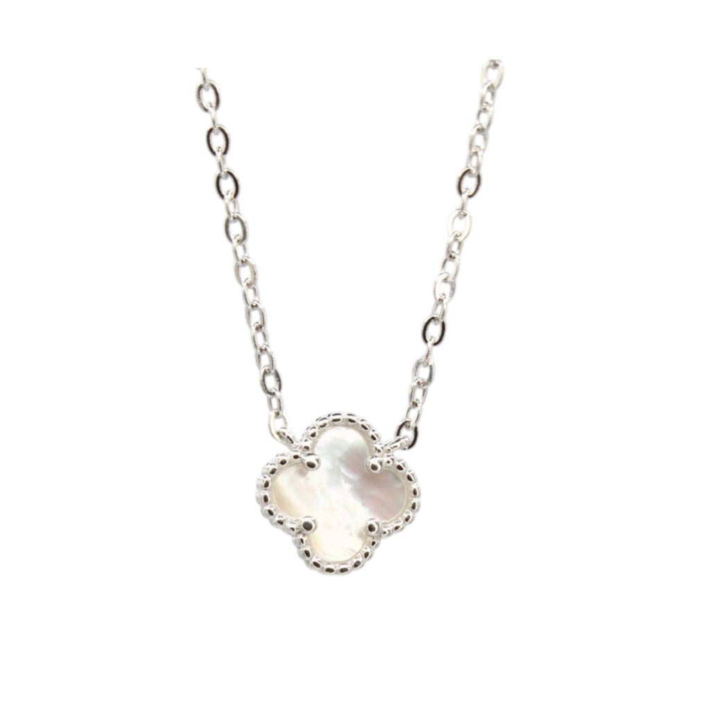 Micro White Mother of Pearl Clover Necklace