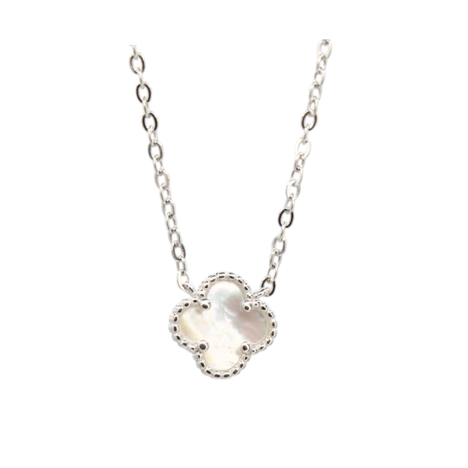 Micro White Mother of Pearl Clover Necklace