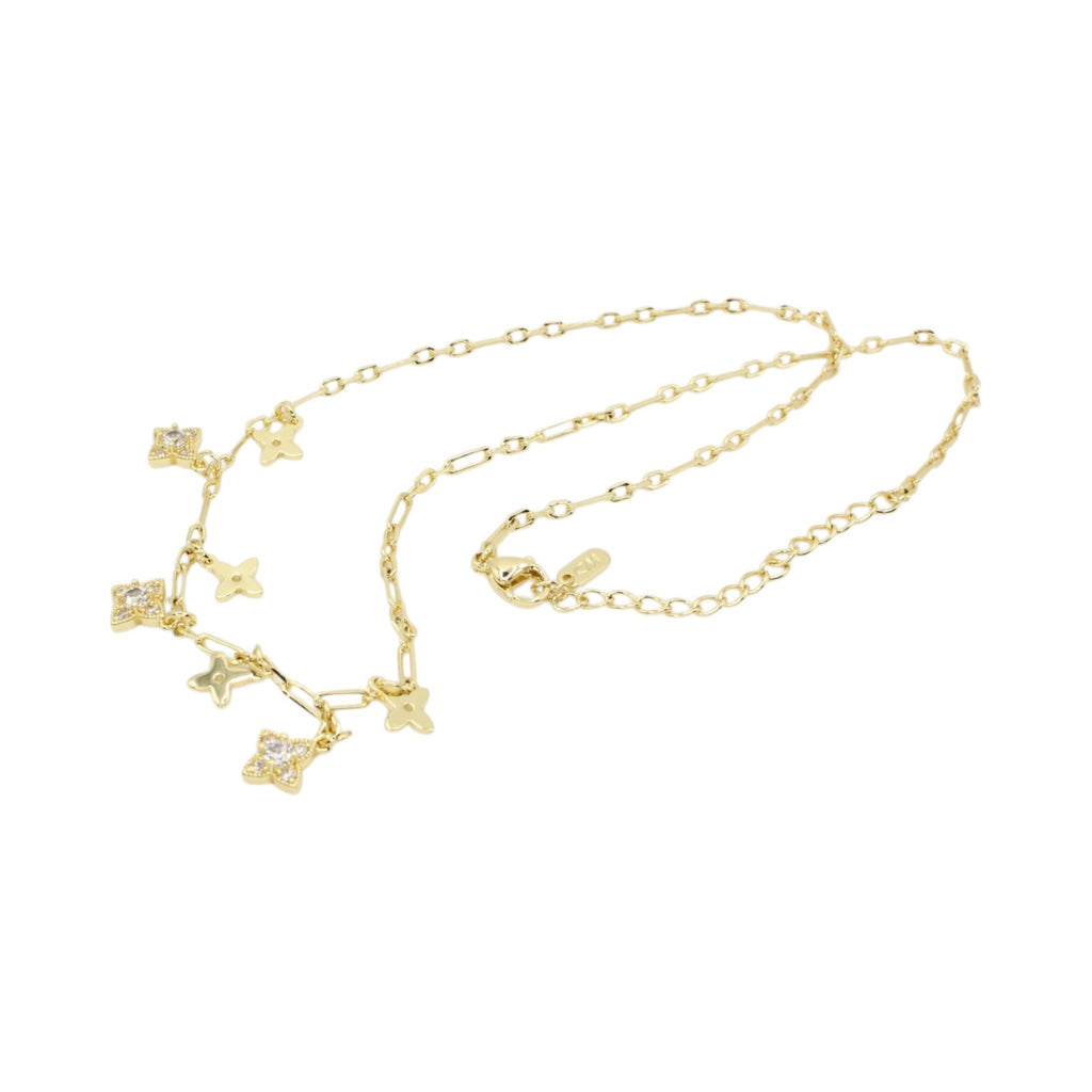 CZ & Gold Alternating Clover Dangles Necklace