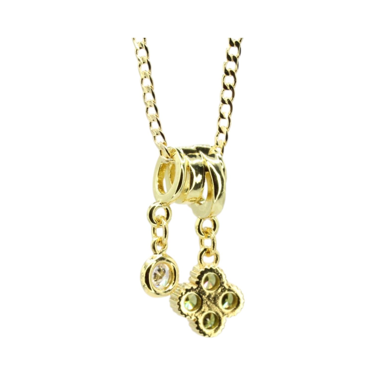 Olive Green CZ Clover Double Charm Necklace