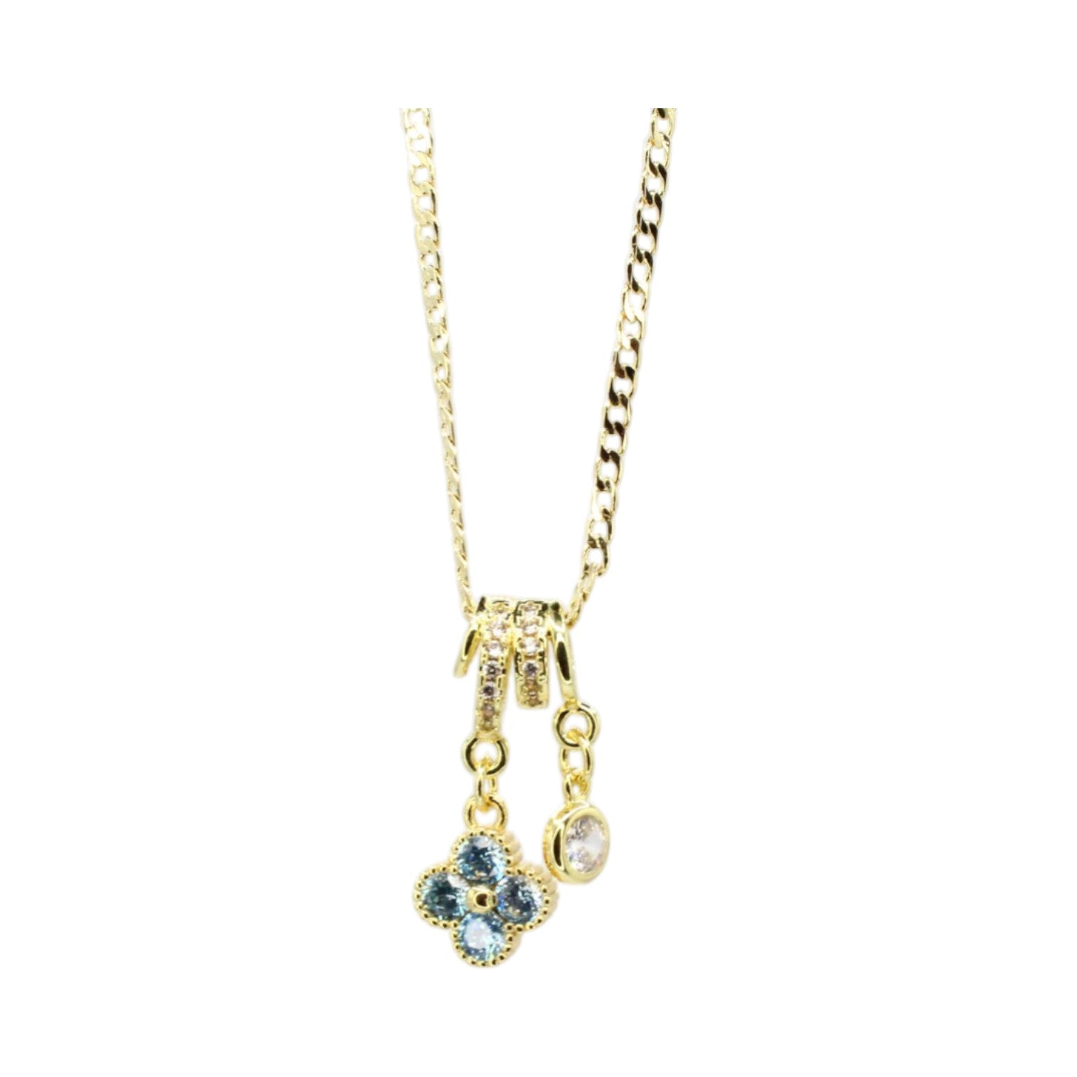 Sky Blue CZ Clover Double Charm Necklace