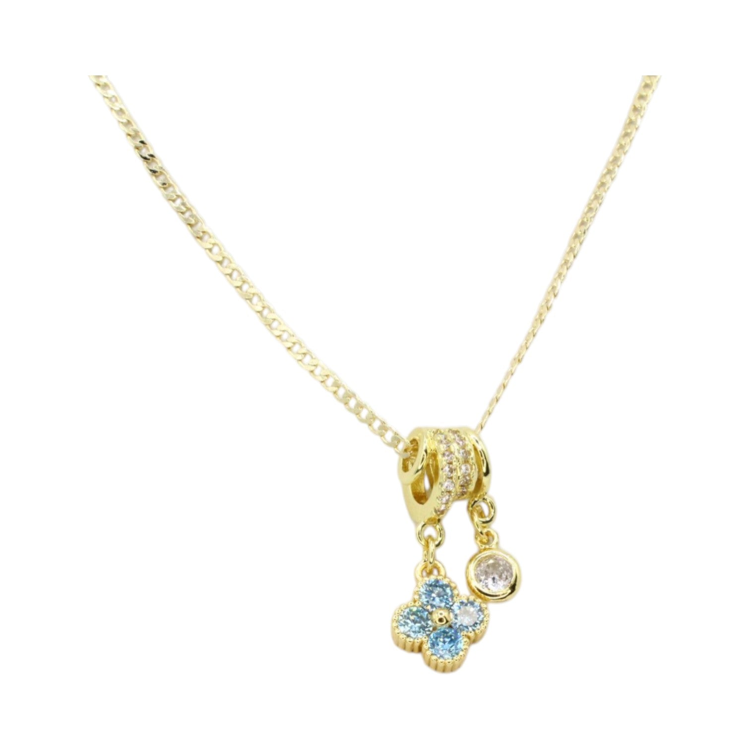 Sky Blue CZ Clover Double Charm Necklace