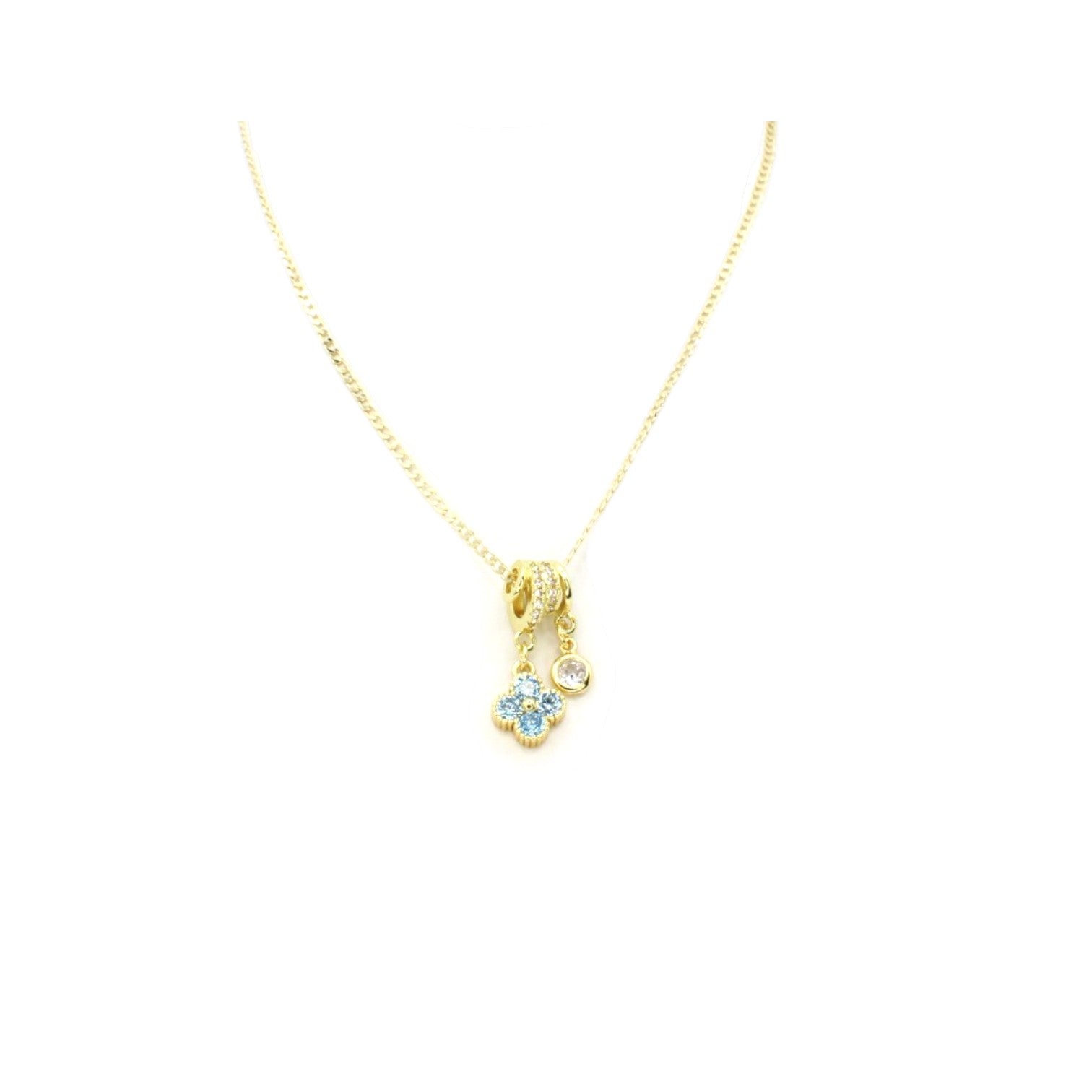 Sky Blue CZ Clover Double Charm Necklace