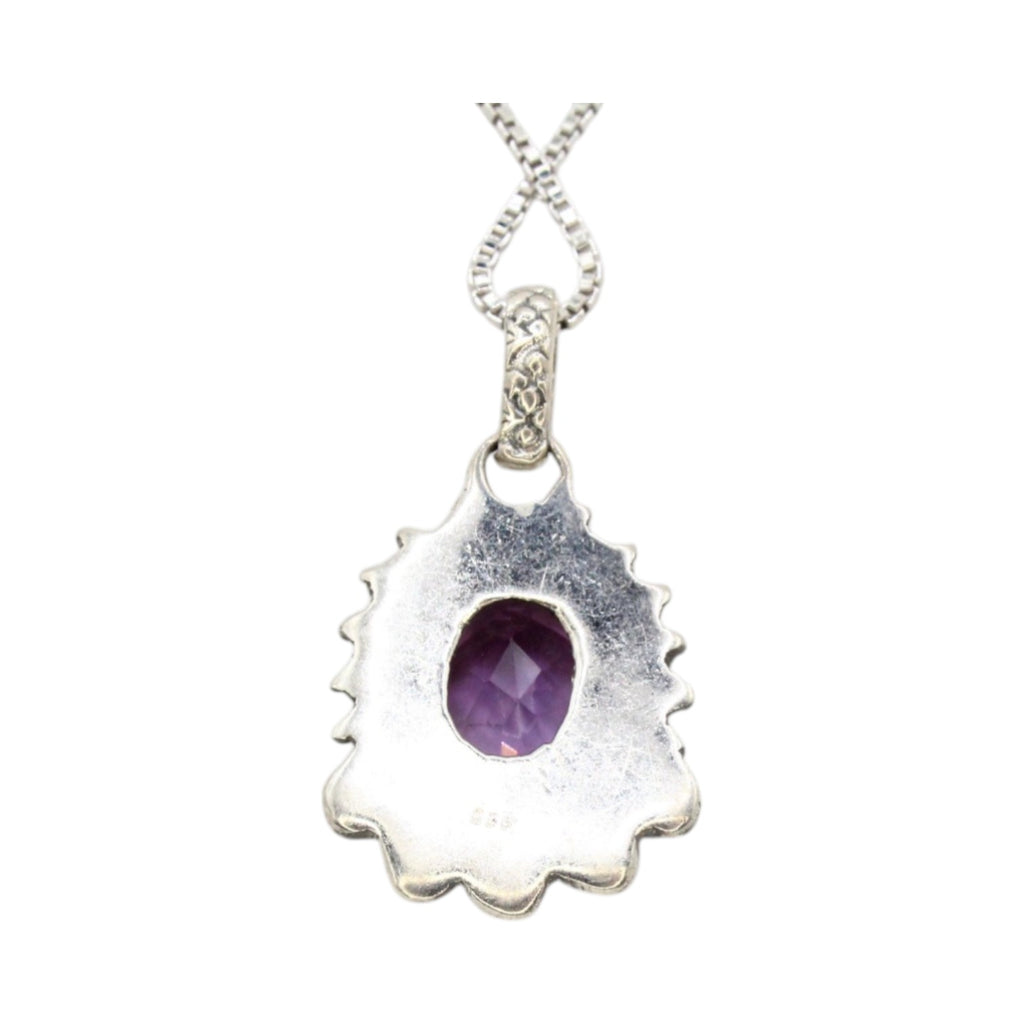 Genuine Amethyst Oval Bezel w/Beaded Setting Necklace