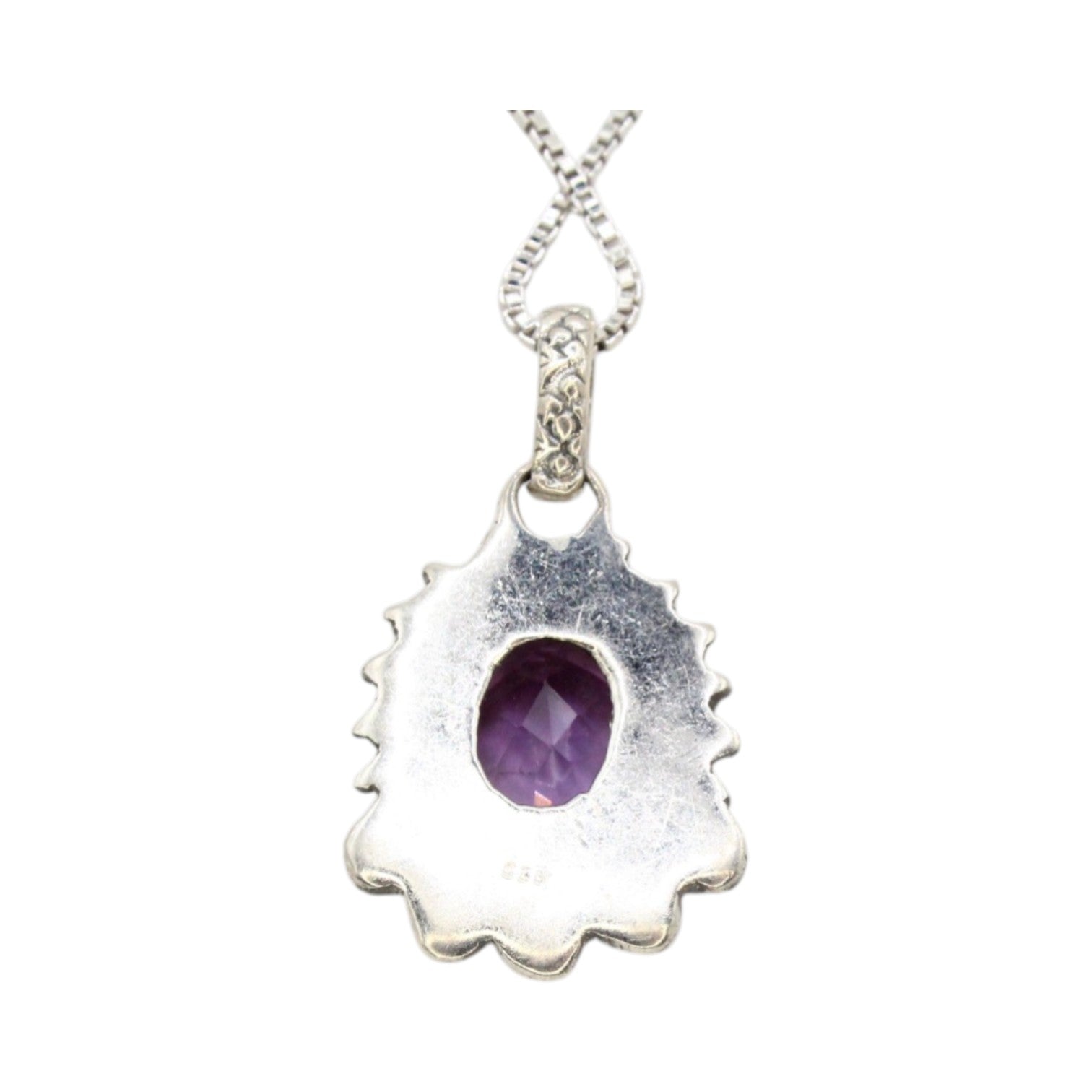 Genuine Amethyst Oval Bezel w/Beaded Setting Necklace