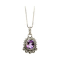 Genuine Amethyst Oval Bezel w/Beaded Setting Necklace