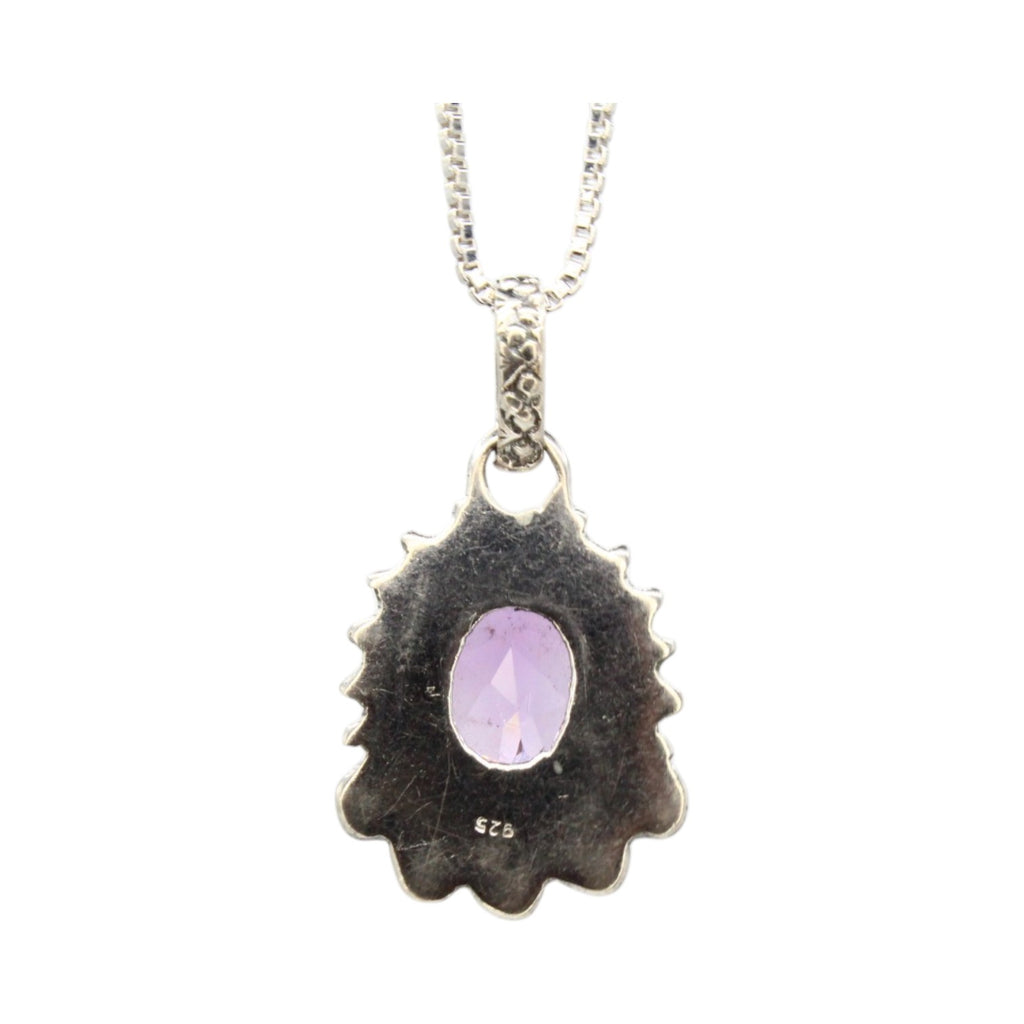 Genuine Amethyst Oval Bezel w/Beaded Setting Necklace