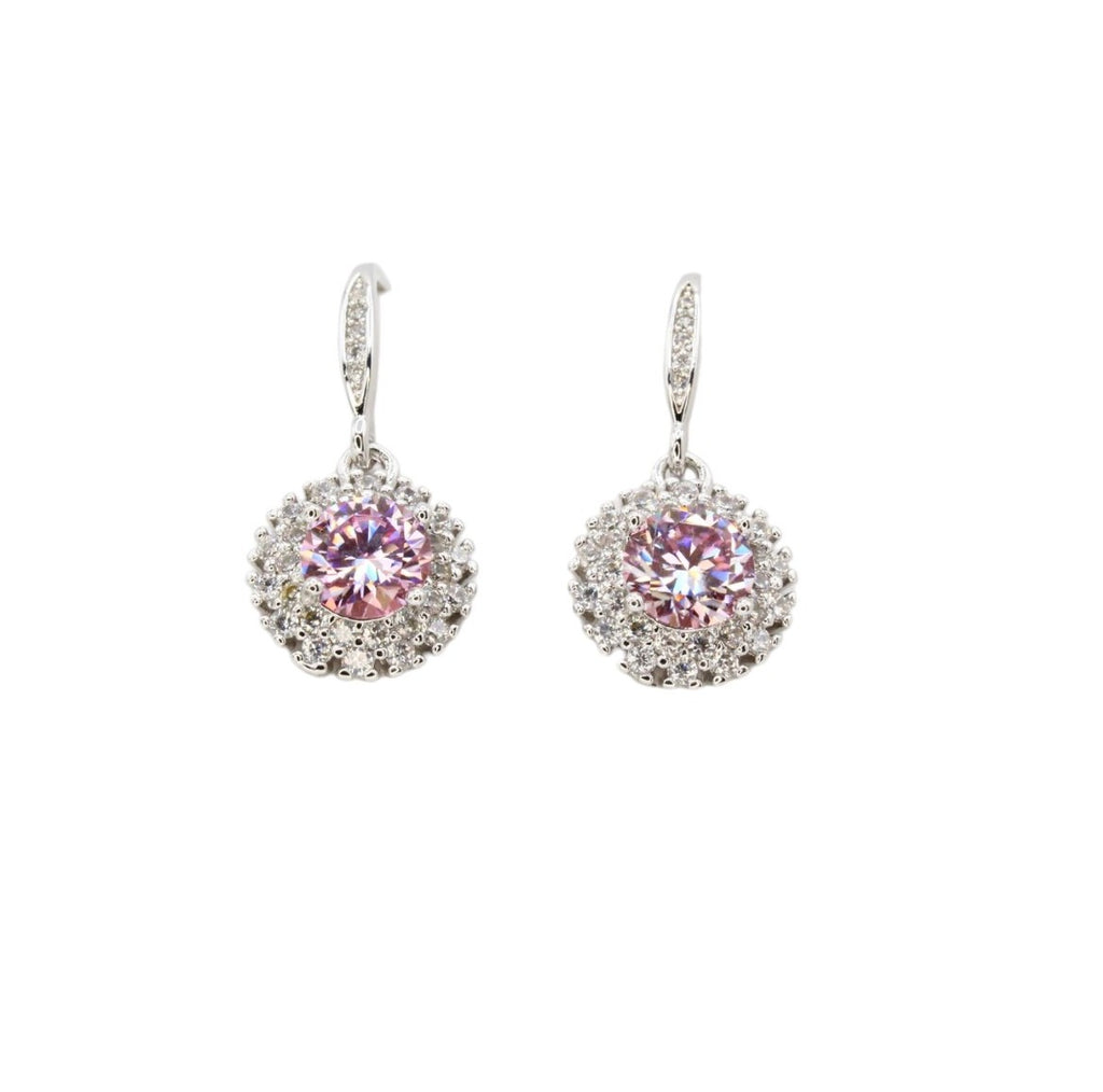 Sakura Pink Moissanite Halo Dangle Earrings