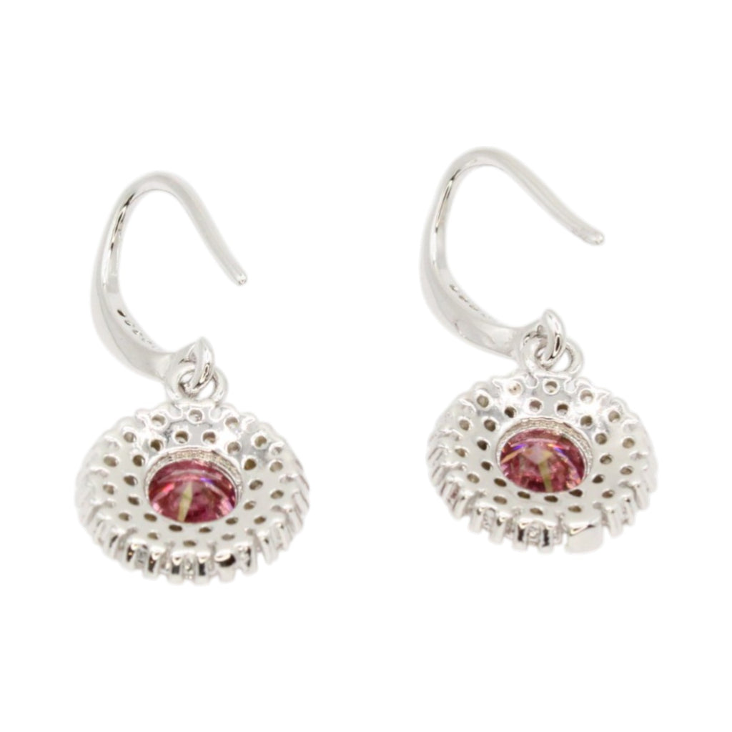 Sakura Pink Moissanite Halo Dangle Earrings