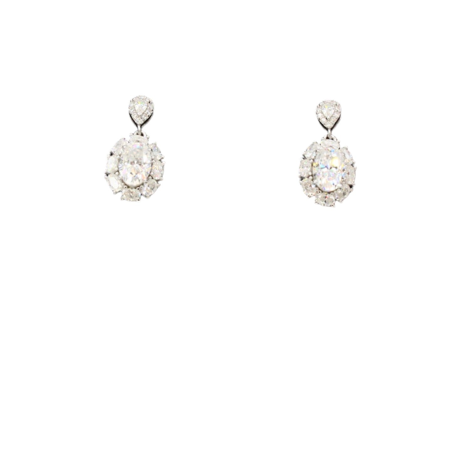 Moissanite 3.63ctw Oval Flower Halo Dangle Stud Earrings