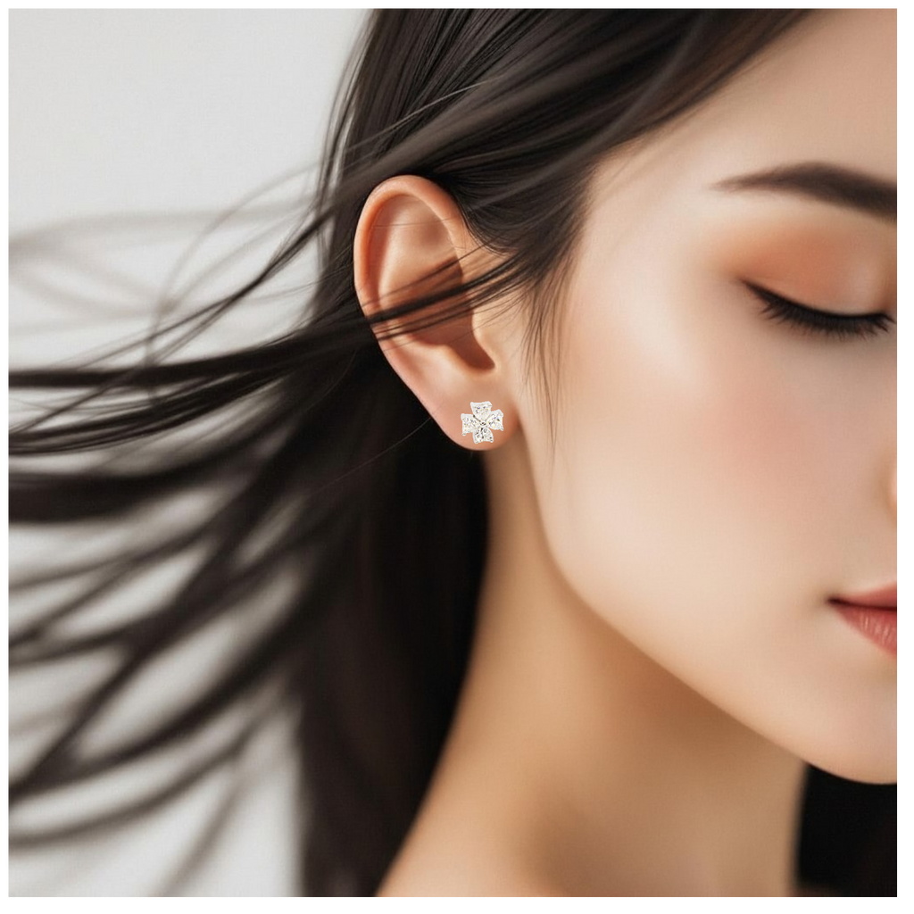 Moissanite Clover Hearts Studs