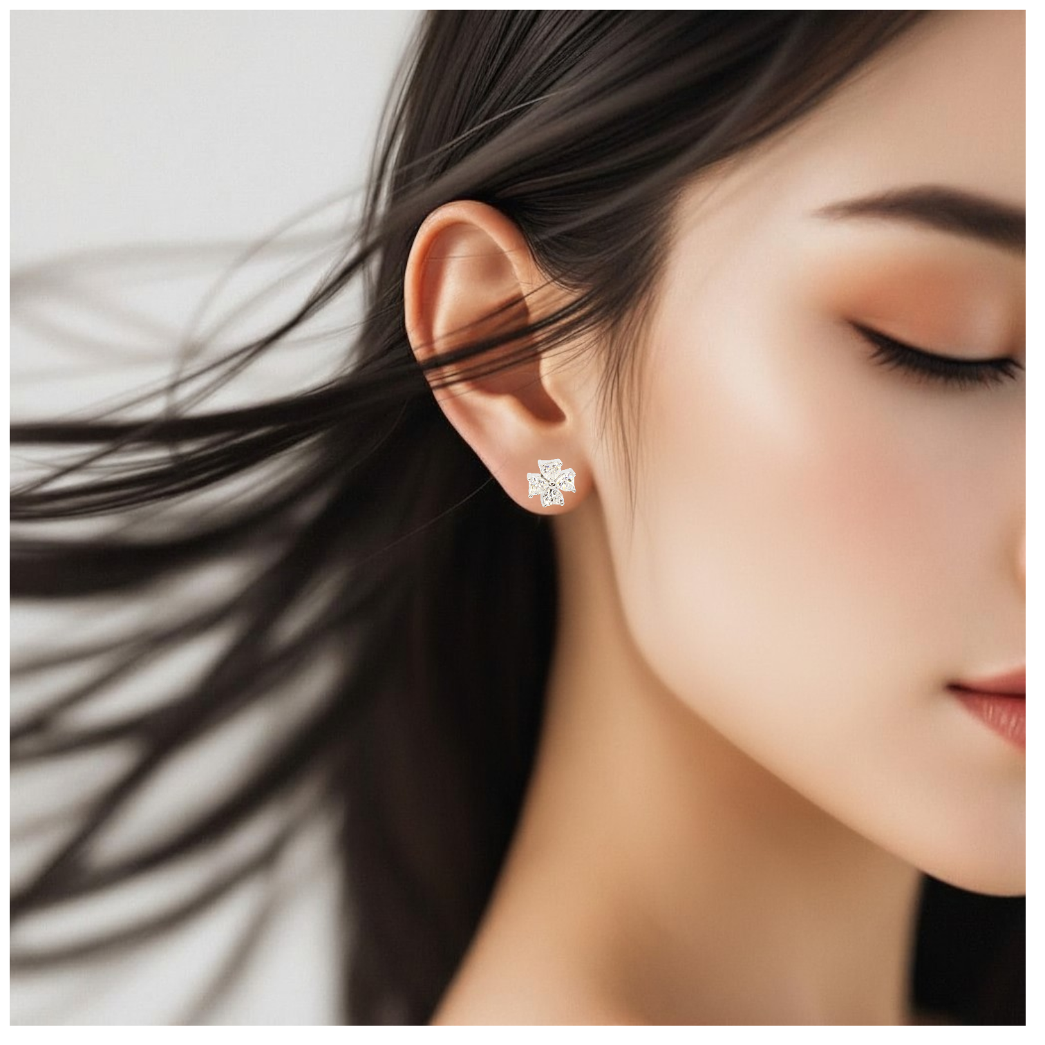 Moissanite Clover Hearts Studs