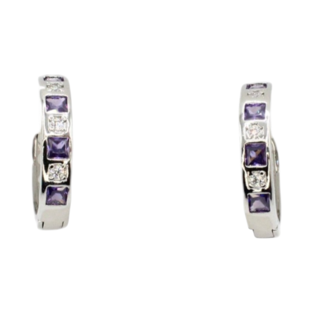 Amethyst & CZ Hoop Earrings