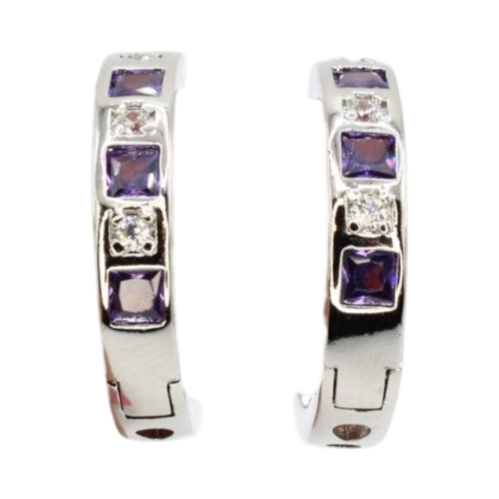 Amethyst & CZ Hoop Earrings