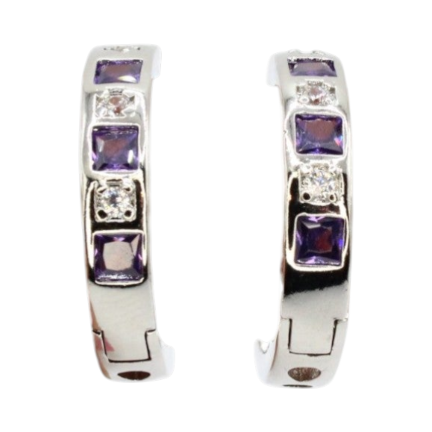 Amethyst & CZ Hoop Earrings