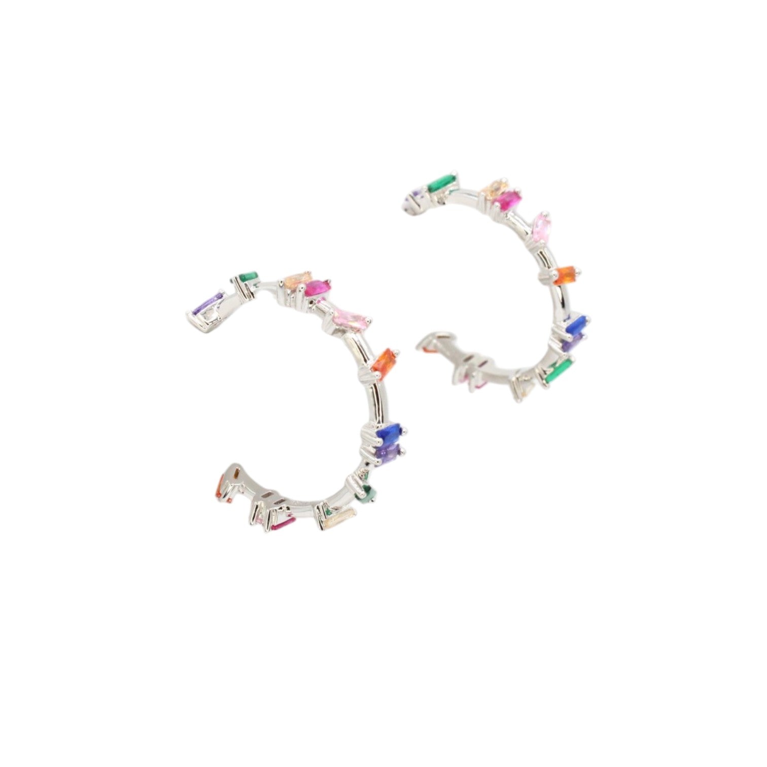 Staggered Gemstone Hoop Earrings