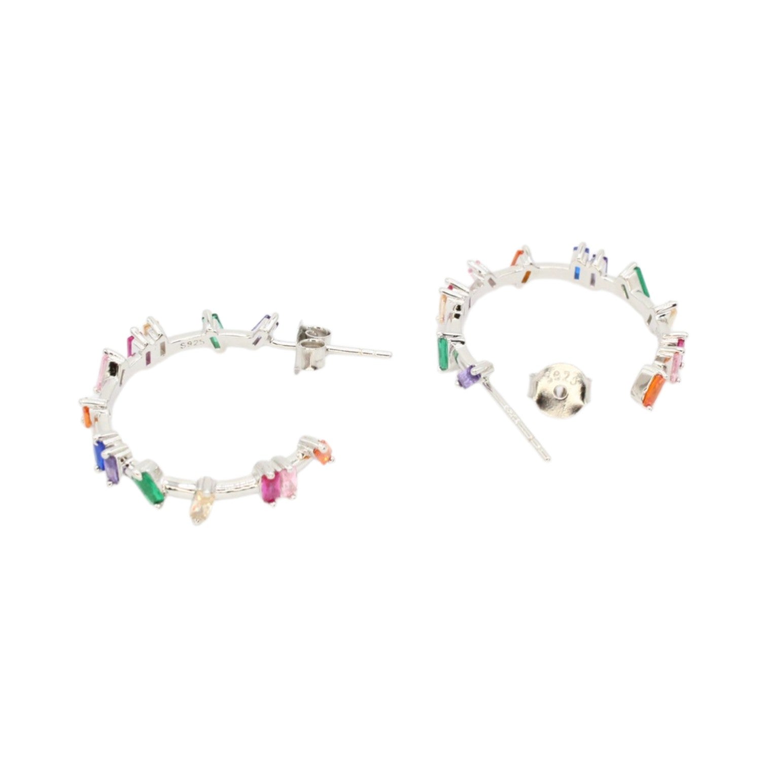 Staggered Gemstone Hoop Earrings