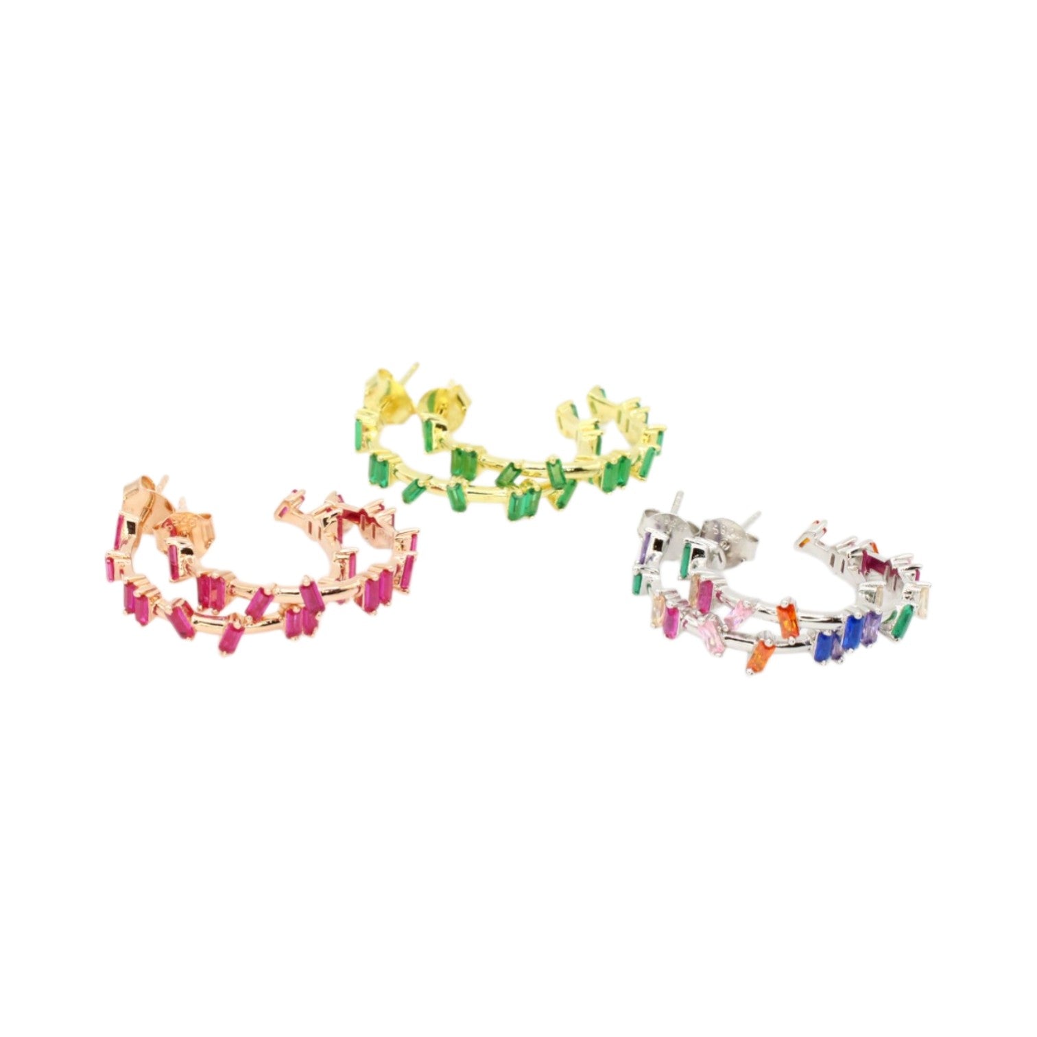 Staggered Gemstone Hoop Earrings