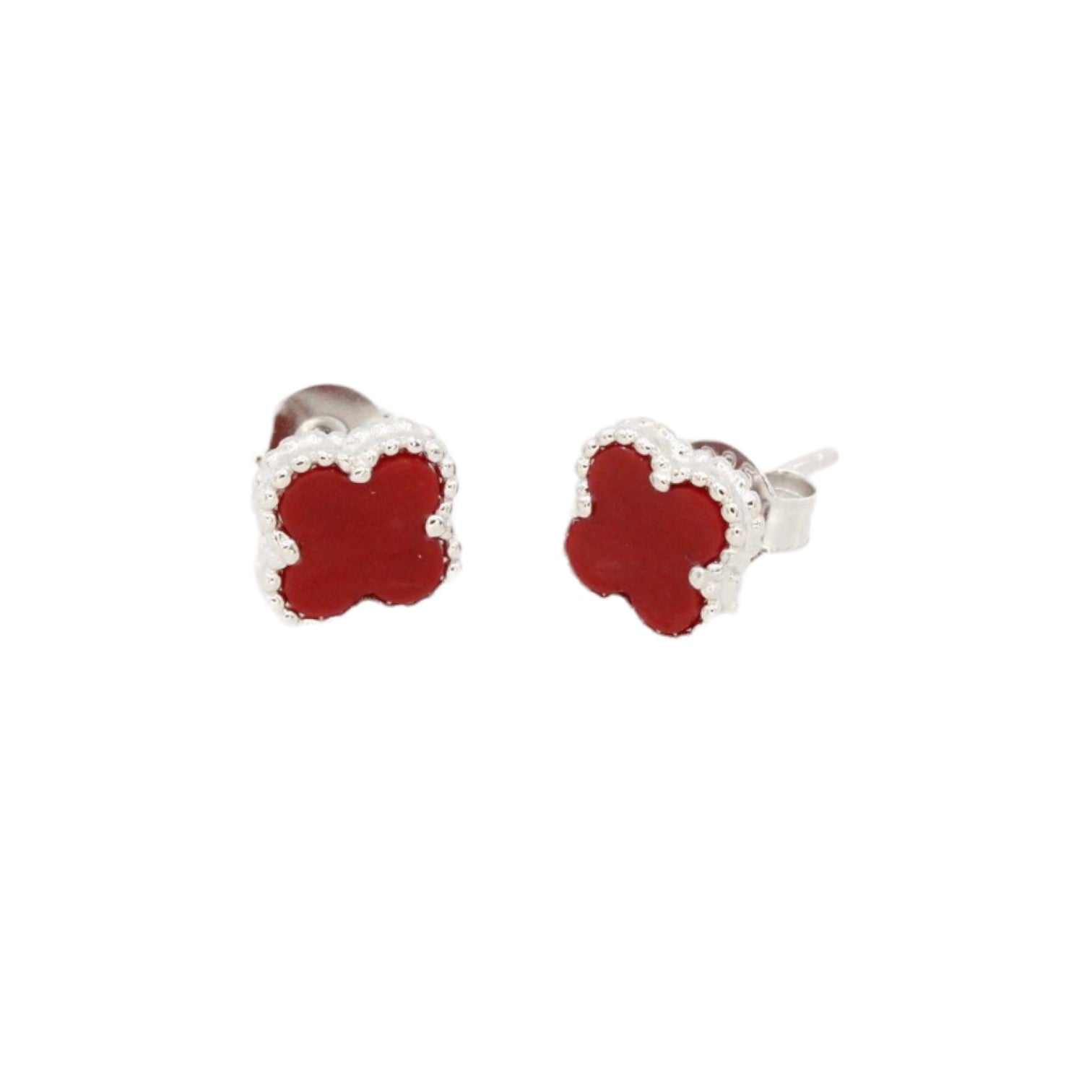 Mini Burgundy Ceramic Clover Earrings
