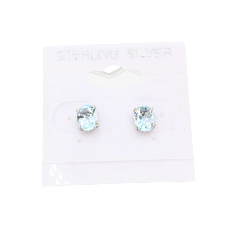 Oval Genuine Blue Topaz Stud Earrings