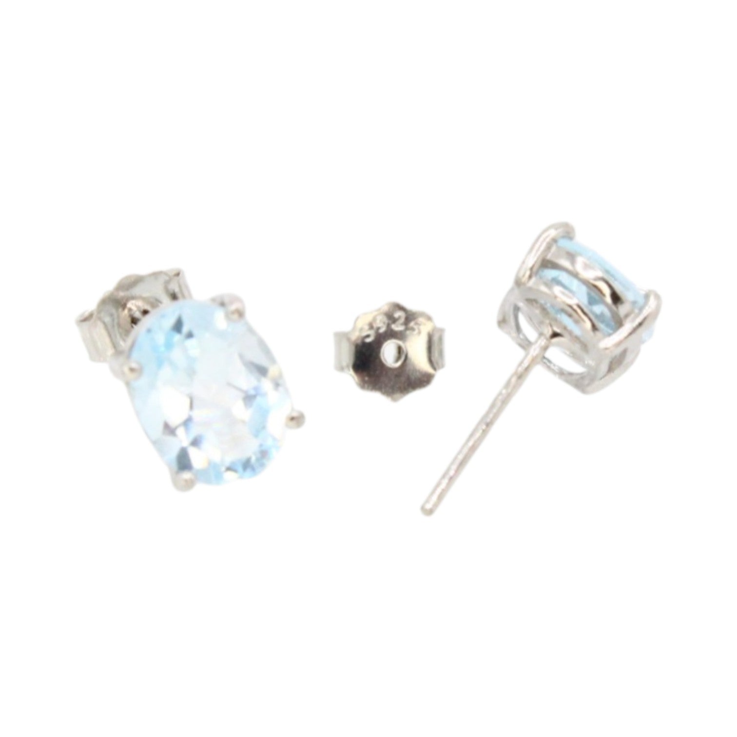 Oval Genuine Blue Topaz Stud Earrings