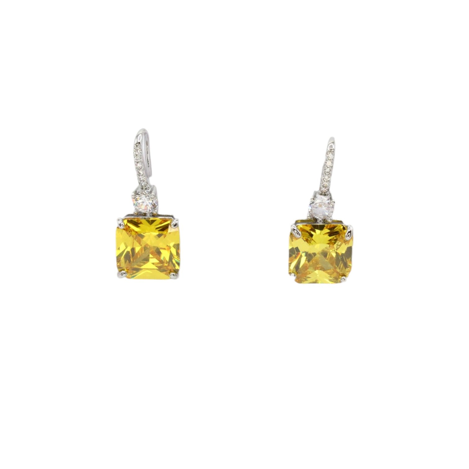 Radiant Cut Citrine & CZ Dangle Earrings