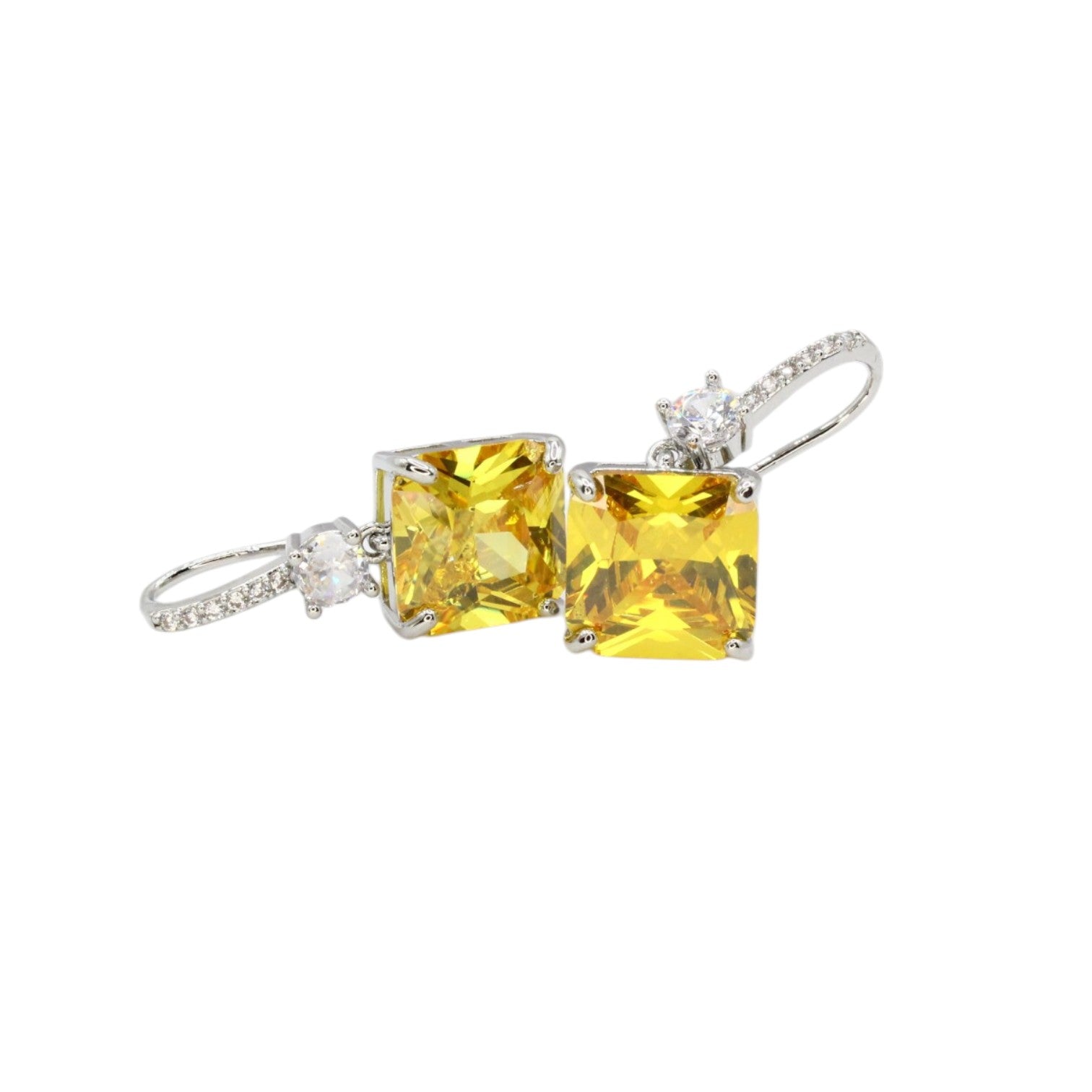 Radiant Cut Citrine & CZ Dangle Earrings