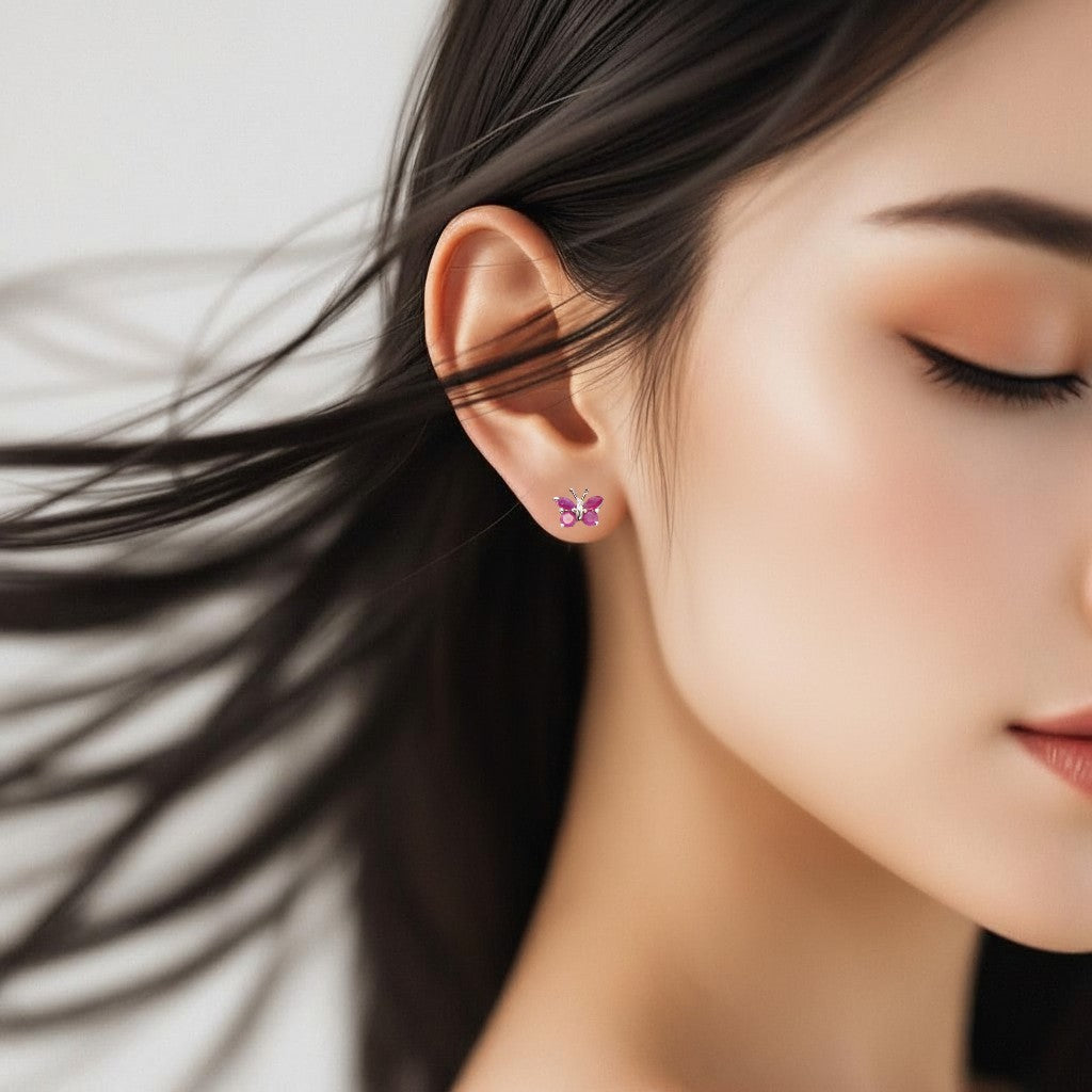 Butterfly 0.83ctw Genuine Ruby Stud Earrings