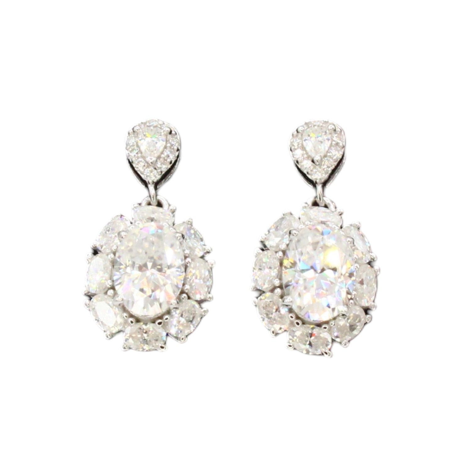 Moissanite 3.63ctw Oval Flower Halo Dangle Stud Earrings